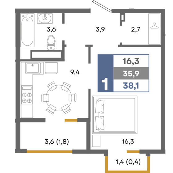 38,1 м², 1-комнатная квартира 5 219 700 ₽ - изображение 24