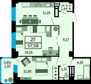 57,6 м², 2-комнатная квартира 9 961 340 ₽ - изображение 27