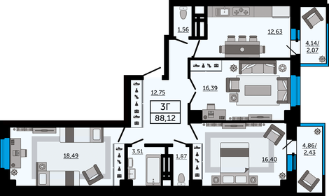 88,1 м², 3-комнатная квартира 11 805 400 ₽ - изображение 17