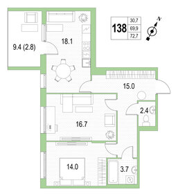 68,1 м², 2-комнатная квартира 19 625 000 ₽ - изображение 69