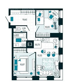 Квартира 50,7 м², 2-комнатная - изображение 1