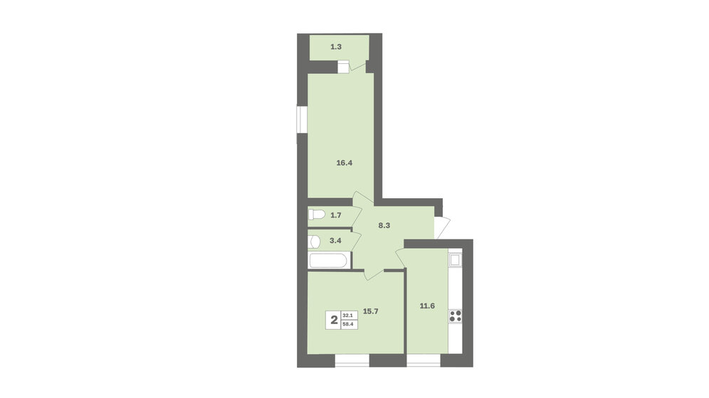 58,4 м², 2-комнатная квартира 5 941 908 ₽ - изображение 1
