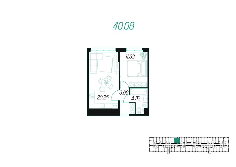 40,1 м², 1-комнатная квартира 4 562 097 ₽ - изображение 1