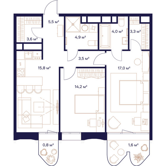 74,3 м², 2-комнатная квартира 37 572 900 ₽ - изображение 1