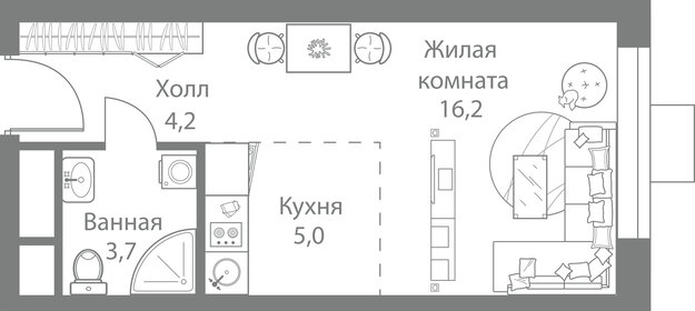 Квартира 29,1 м², студия - изображение 1