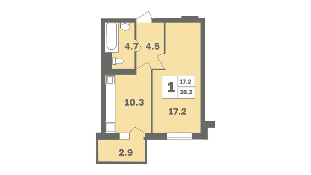 38,2 м², 1-комнатная квартира 4 152 340 ₽ - изображение 1