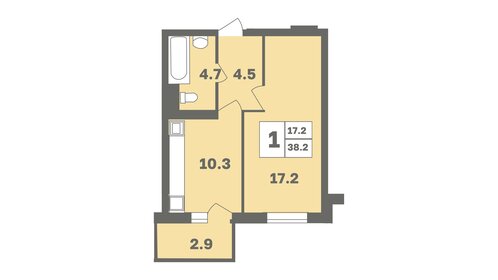 Квартира 38,2 м², 1-комнатная - изображение 1