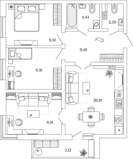 74,7 м², 3-комнатная квартира 10 757 901 ₽ - изображение 48