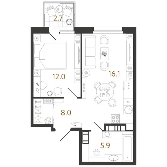 42 м², 1-комнатная квартира 15 802 555 ₽ - изображение 1