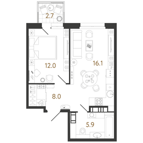 Квартира 42 м², 1-комнатная - изображение 1