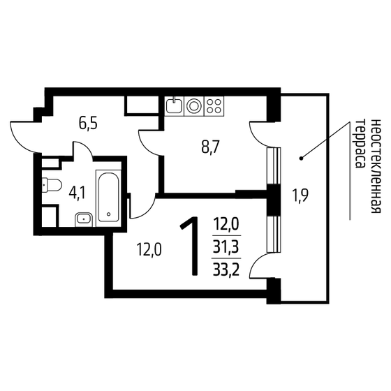 33,2 м², 1-комнатная квартира 9 349 120 ₽ - изображение 1