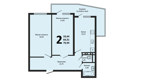 Квартира 71 м², 2-комнатная - изображение 1