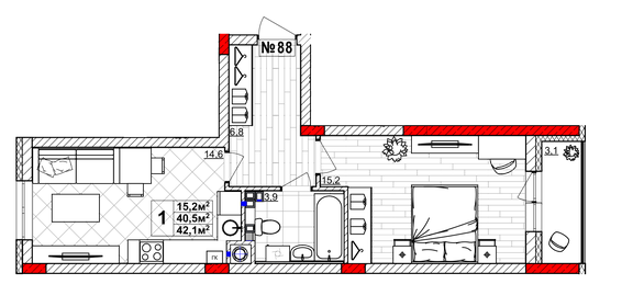 45,1 м², 1-комнатная квартира 5 300 000 ₽ - изображение 75