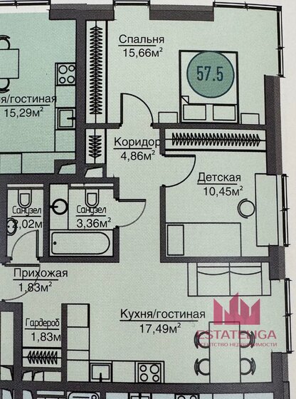 57 м², 3-комнатная квартира 18 990 000 ₽ - изображение 51