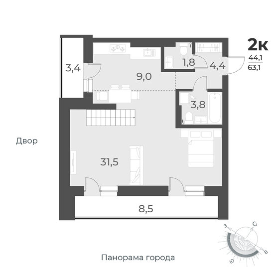 63,1 м², 2-комнатная квартира 10 250 000 ₽ - изображение 1