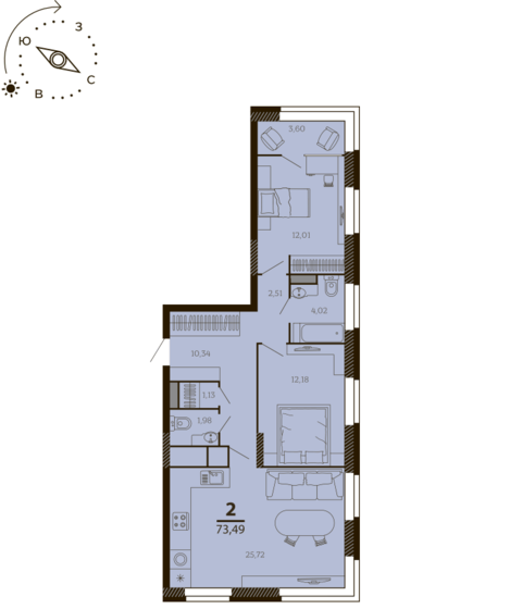 73,5 м², 2-комнатная квартира 12 941 707 ₽ - изображение 1