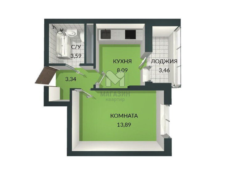 28,6 м², 1-комнатная квартира 6 200 000 ₽ - изображение 1
