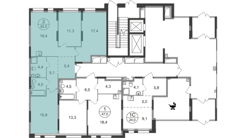 Квартира 82,9 м², 3-комнатная - изображение 2