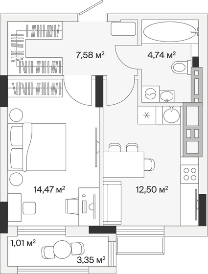 40,3 м², 1-комнатная квартира 6 206 200 ₽ - изображение 1
