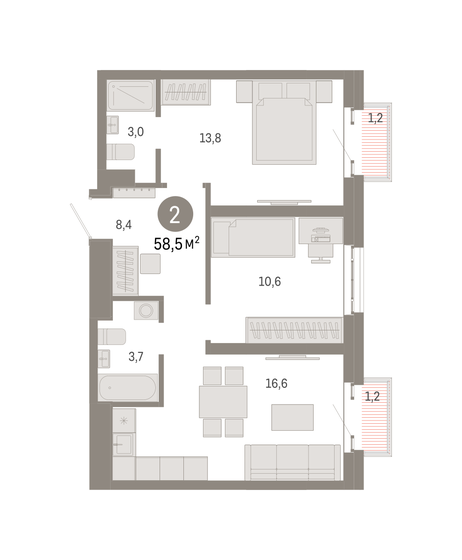 58,5 м², 2-комнатная квартира 19 510 000 ₽ - изображение 1