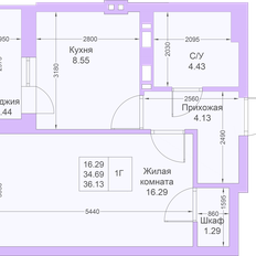 Квартира 36,1 м², 1-комнатная - изображение 2