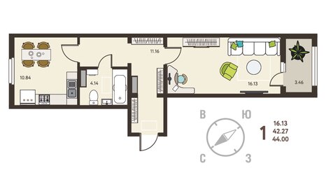 44 м², 1-комнатная квартира 4 840 000 ₽ - изображение 18