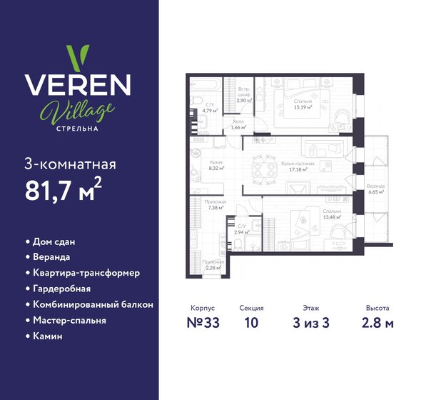 81,7 м², 3-комнатная квартира 18 295 924 ₽ - изображение 24