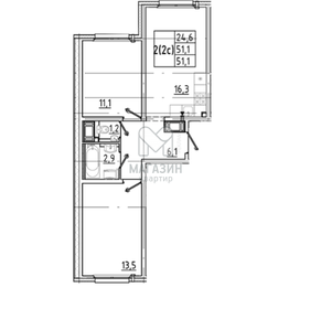 Квартира 51,1 м², 3-комнатная - изображение 1