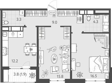 Квартира 63 м², 2-комнатная - изображение 1