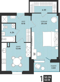 Квартира 52,2 м², 1-комнатная - изображение 1