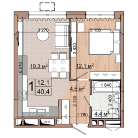 Квартира 40,4 м², 1-комнатная - изображение 1