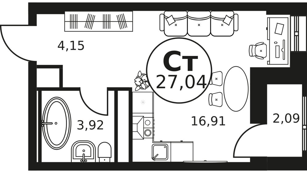 27,2 м², квартира-студия 4 150 000 ₽ - изображение 1