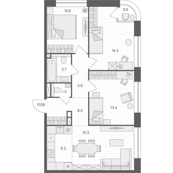 75,1 м², 3-комнатная квартира 38 916 368 ₽ - изображение 1