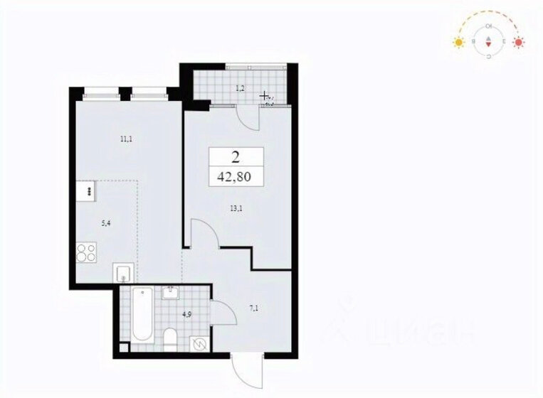 42,8 м², 2-комнатная квартира 17 900 000 ₽ - изображение 1