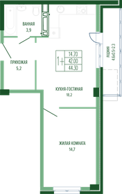 Квартира 44,3 м², 1-комнатная - изображение 1