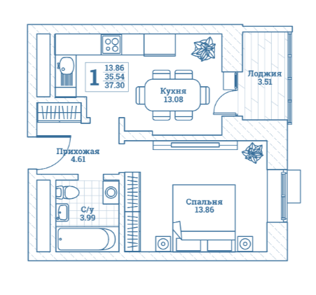 37,3 м², 1-комнатная квартира 5 035 500 ₽ - изображение 1