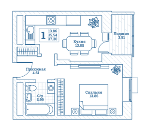 37,5 м², 1-комнатная квартира 4 385 160 ₽ - изображение 11