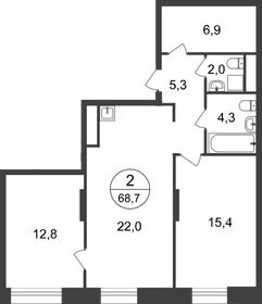 Квартира 68,7 м², 2-комнатная - изображение 1