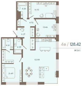 Квартира 128,4 м², 3-комнатные - изображение 1