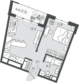 Квартира 36,8 м², 1-комнатная - изображение 1