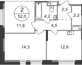 52 м², 2-комнатная квартира 13 624 171 ₽ - изображение 51