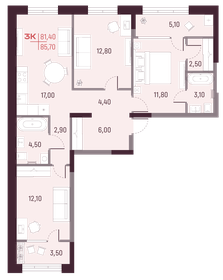 Квартира 81,4 м², 3-комнатная - изображение 1