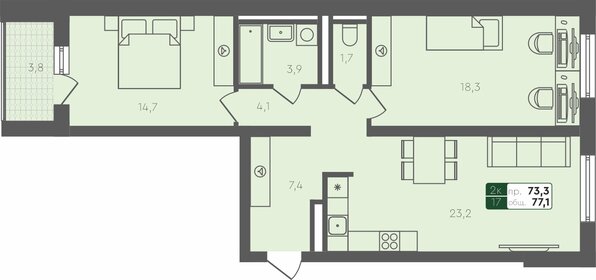 75,5 м², 2-комнатная квартира 8 768 760 ₽ - изображение 21