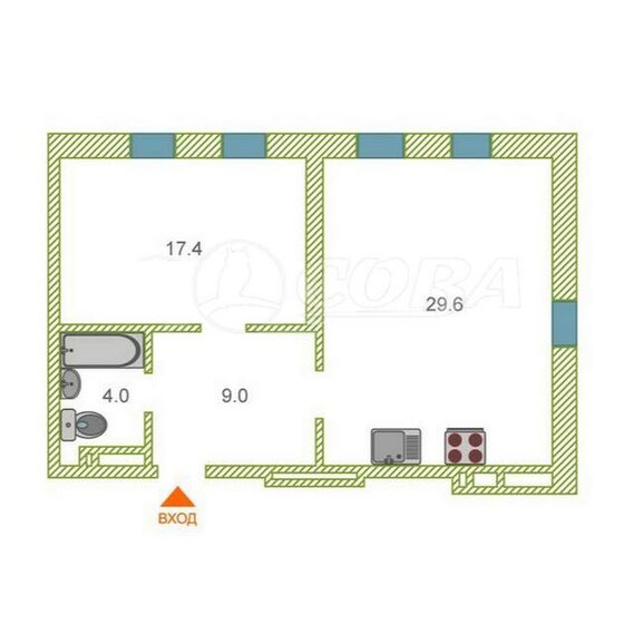 56 м², 1-комнатная квартира 8 990 000 ₽ - изображение 1