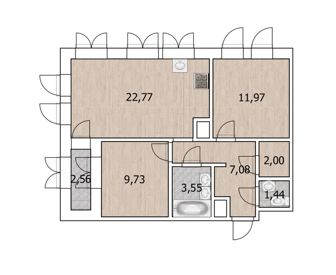 59,8 м², 3-комнатная квартира 8 200 000 ₽ - изображение 38