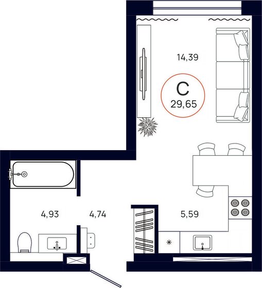 29,7 м², квартира-студия 4 512 000 ₽ - изображение 1