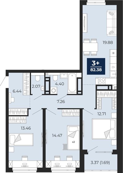 82,4 м², 3-комнатная квартира 9 340 000 ₽ - изображение 22