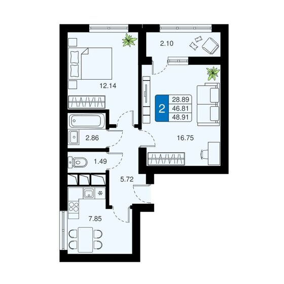 45,5 м², 2-комнатная квартира 7 300 000 ₽ - изображение 110