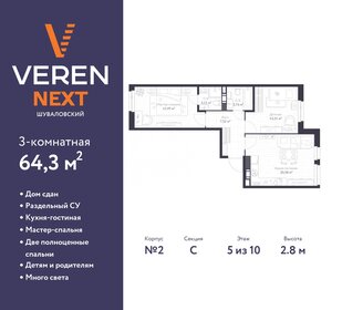 64,9 м², 3-комнатная квартира 13 300 000 ₽ - изображение 12