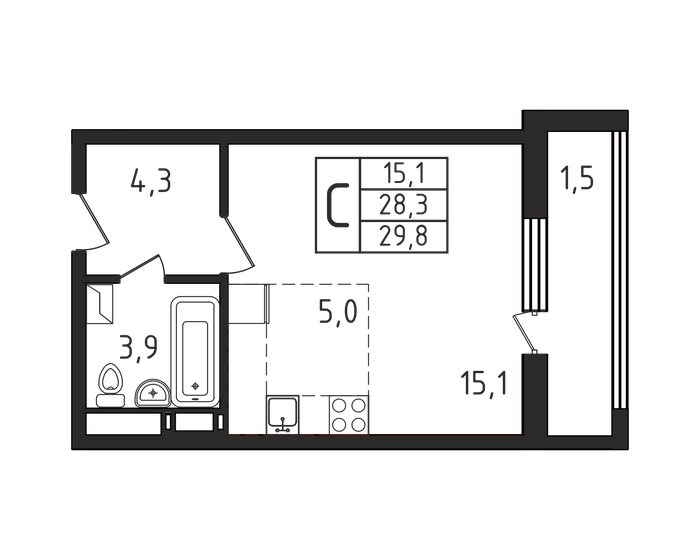 29,8 м², квартира-студия 5 393 055 ₽ - изображение 1